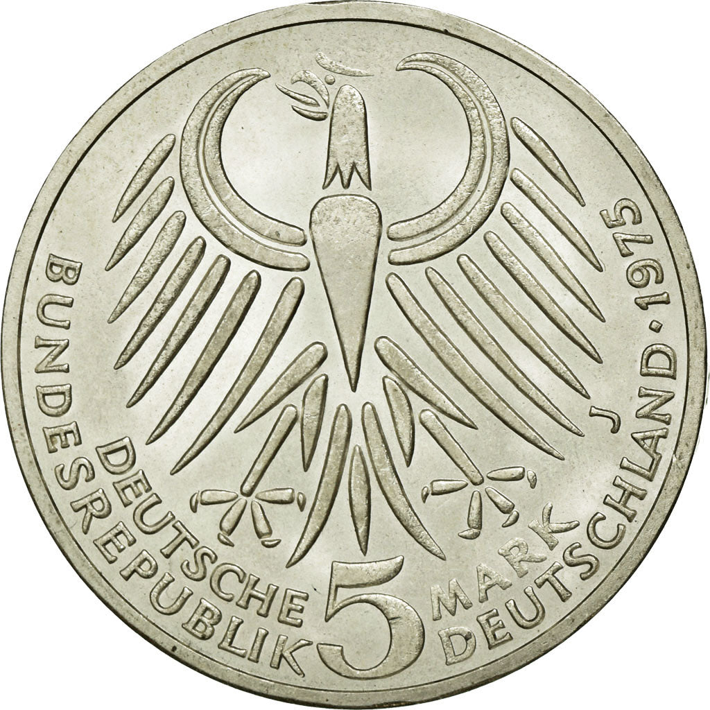 Münze, Bundesrepublik Deutschland, 5 Mark, 1975, Hamburg, Germany, VZ+, Silber