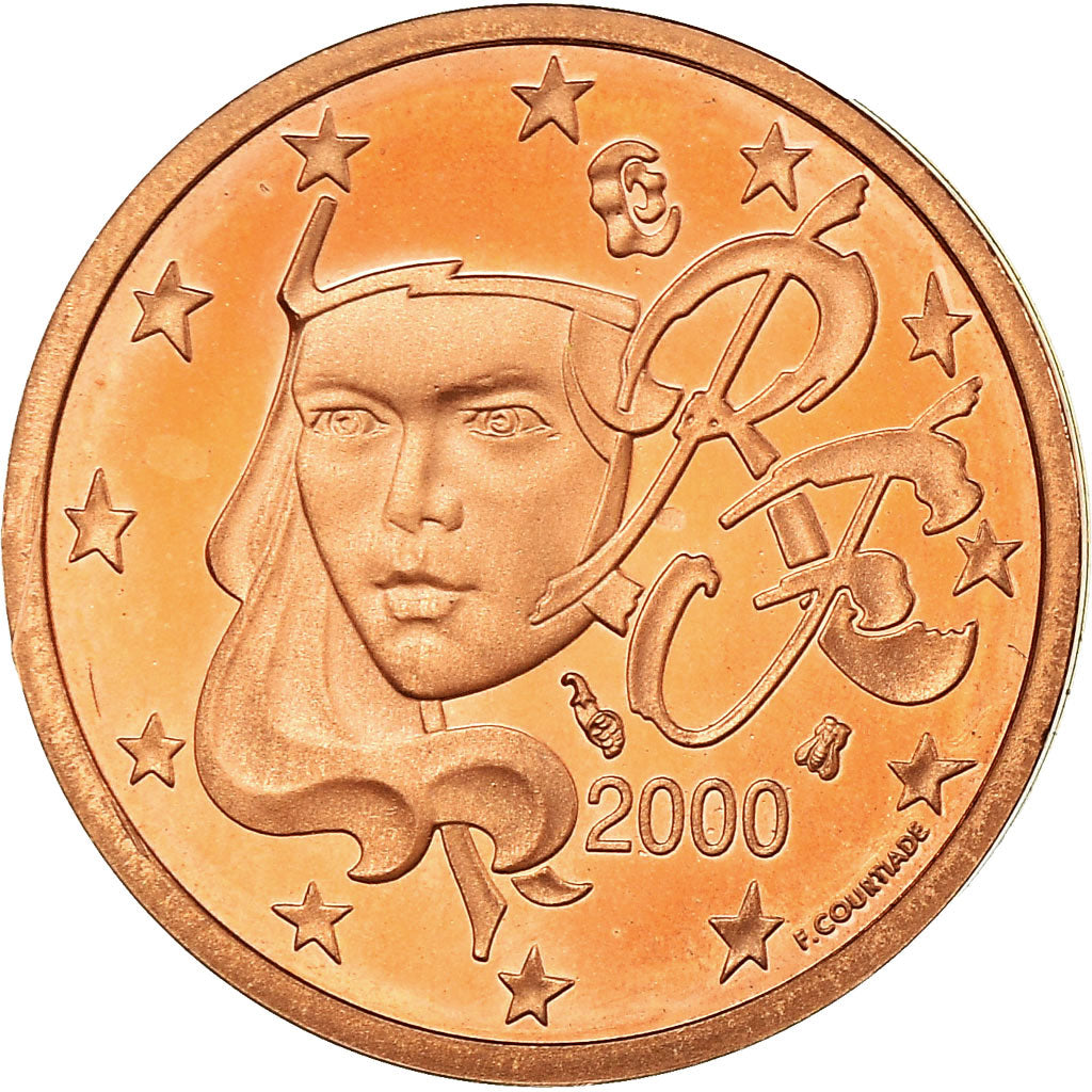 France, 2 Euro Cent, 2000, BE, MS(65-70), Copper Plated Steel, KM:1283