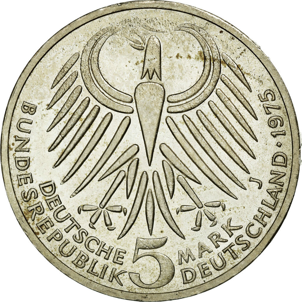 Münze, Bundesrepublik Deutschland, 5 Mark, 1975, Hamburg, Germany, VZ+, Silber