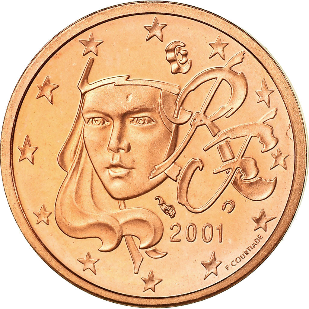 Francia, 2 Euro Cent, 2001, BE, FDC, Acciaio placcato rame, KM:1283