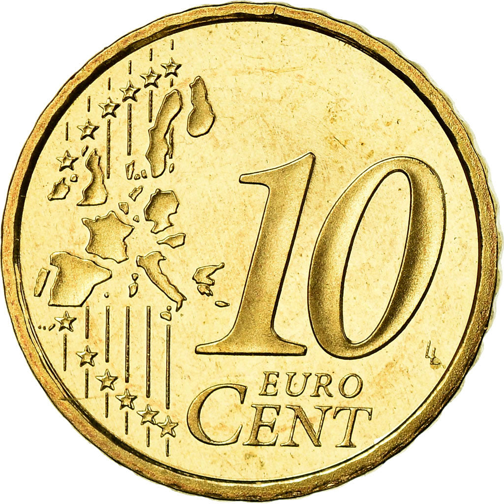 France, 10 Euro Cent, 2002, BE, MS(65-70), Brass, KM:1285