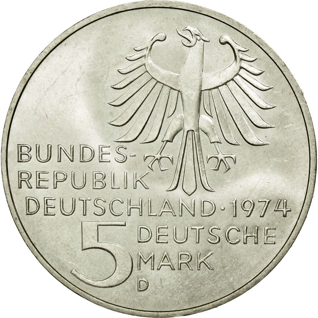 Münze, Bundesrepublik Deutschland, 5 Mark, 1974, Munich, Germany, VZ+, Silber