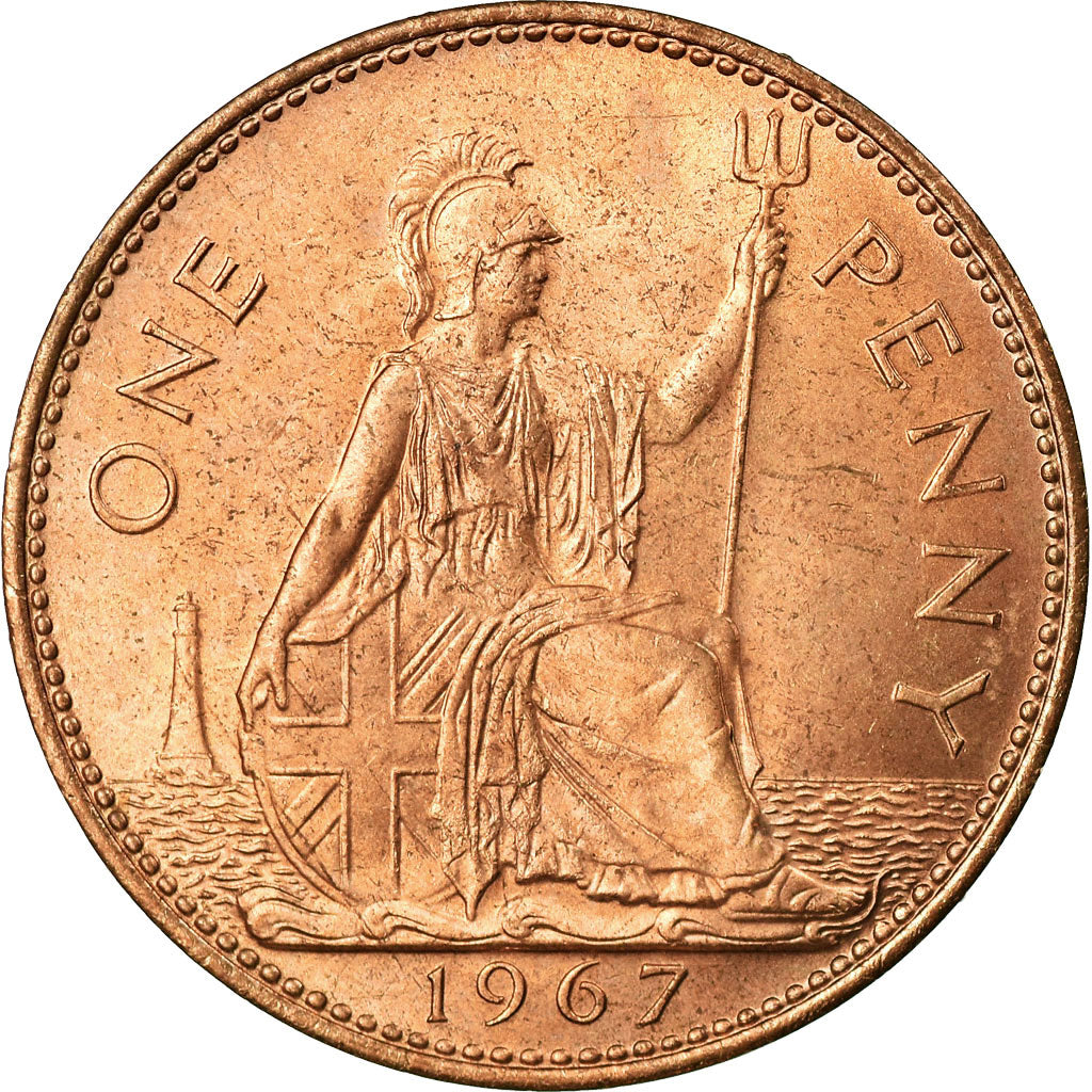 Coin, Great Britain, Elizabeth II, Penny, 1967, AU(55-58), Bronze, KM:897