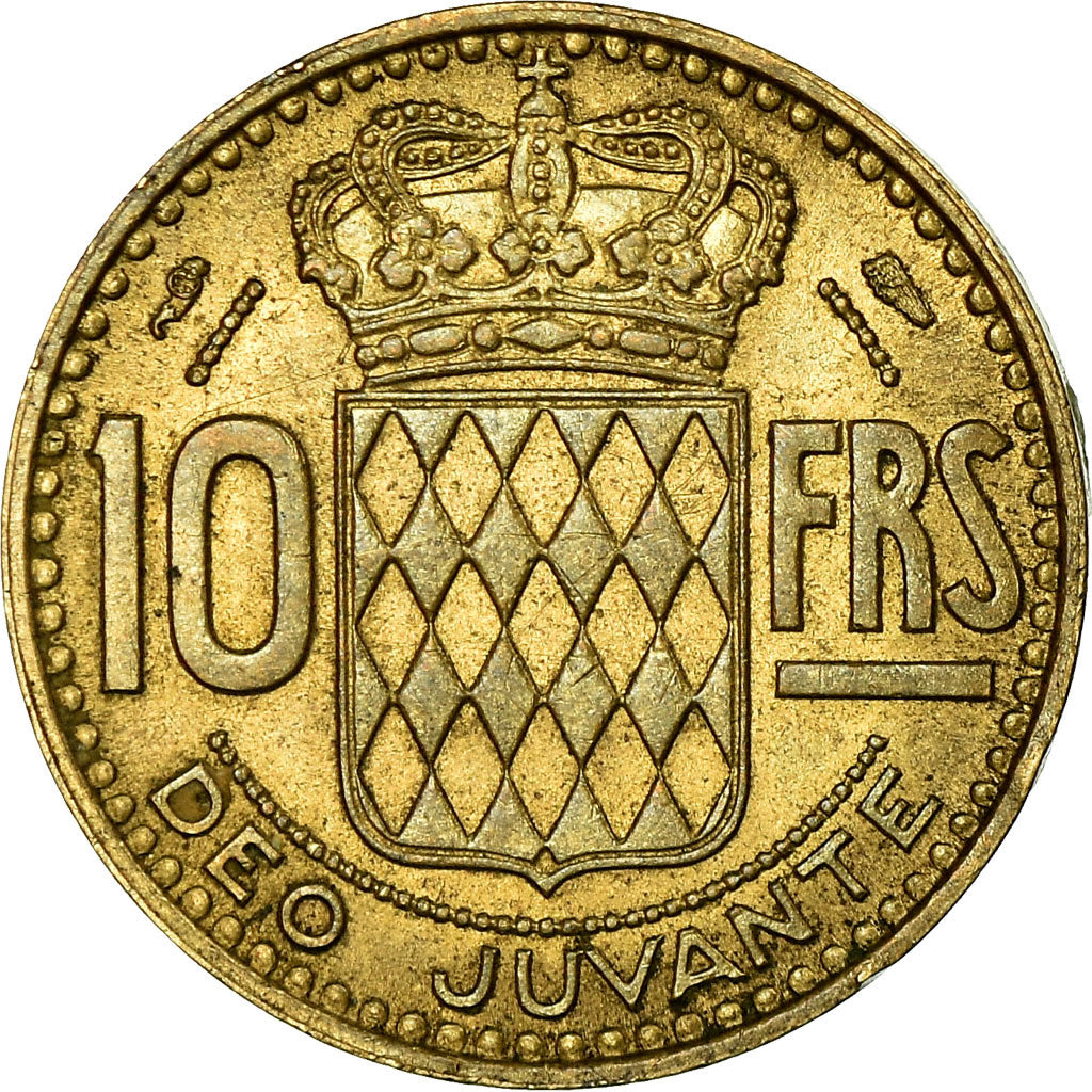 Moeda, Mónaco, Rainier III, 10 Francs, 1950, EF(40-45), Alumínio-Bronze