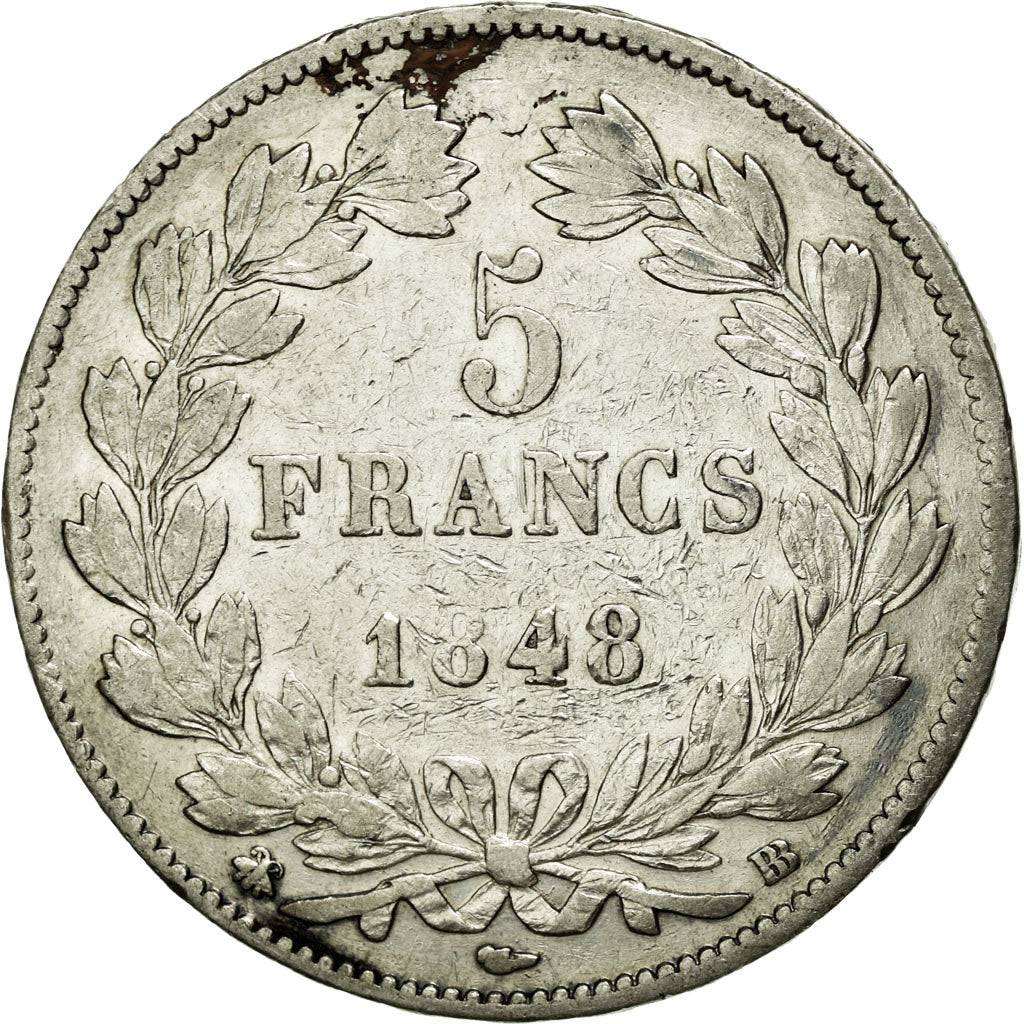 Coin, France, Louis-Philippe, 5 Francs, 1848, Strasbourg, VF(30-35), Silver