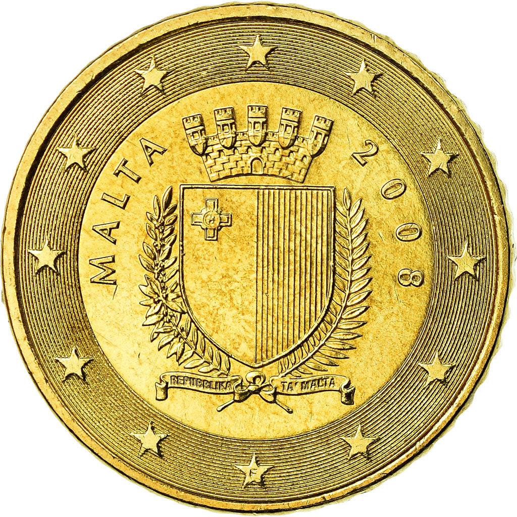 Malta, 50 Euro Cent, 2008, SPL-, Ottone, KM:130
