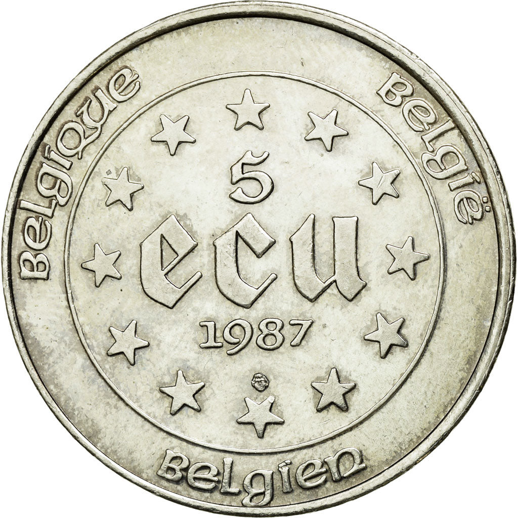 Moneta, Belgio, 5 Ecu, 1987, SPL-, Argento, KM:166