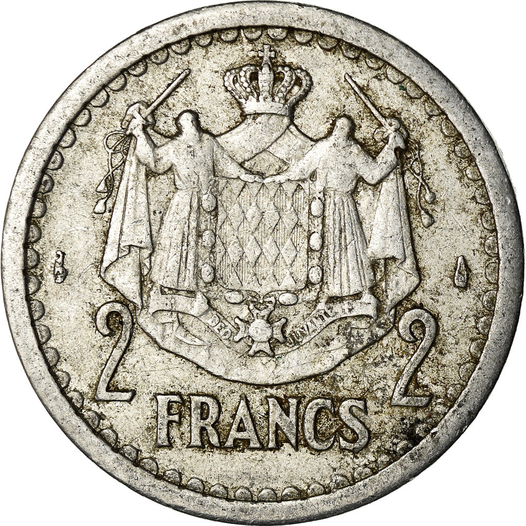 Coin, Monaco, Louis II, 2 Francs, Undated (1943), VF(30-35), Aluminum, KM:121