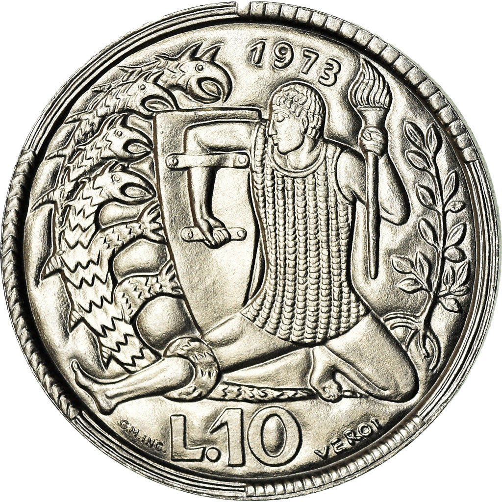 Moeda, San Marino, 10 Lire, 1973, MS(65-70), Alumínio, KM:25