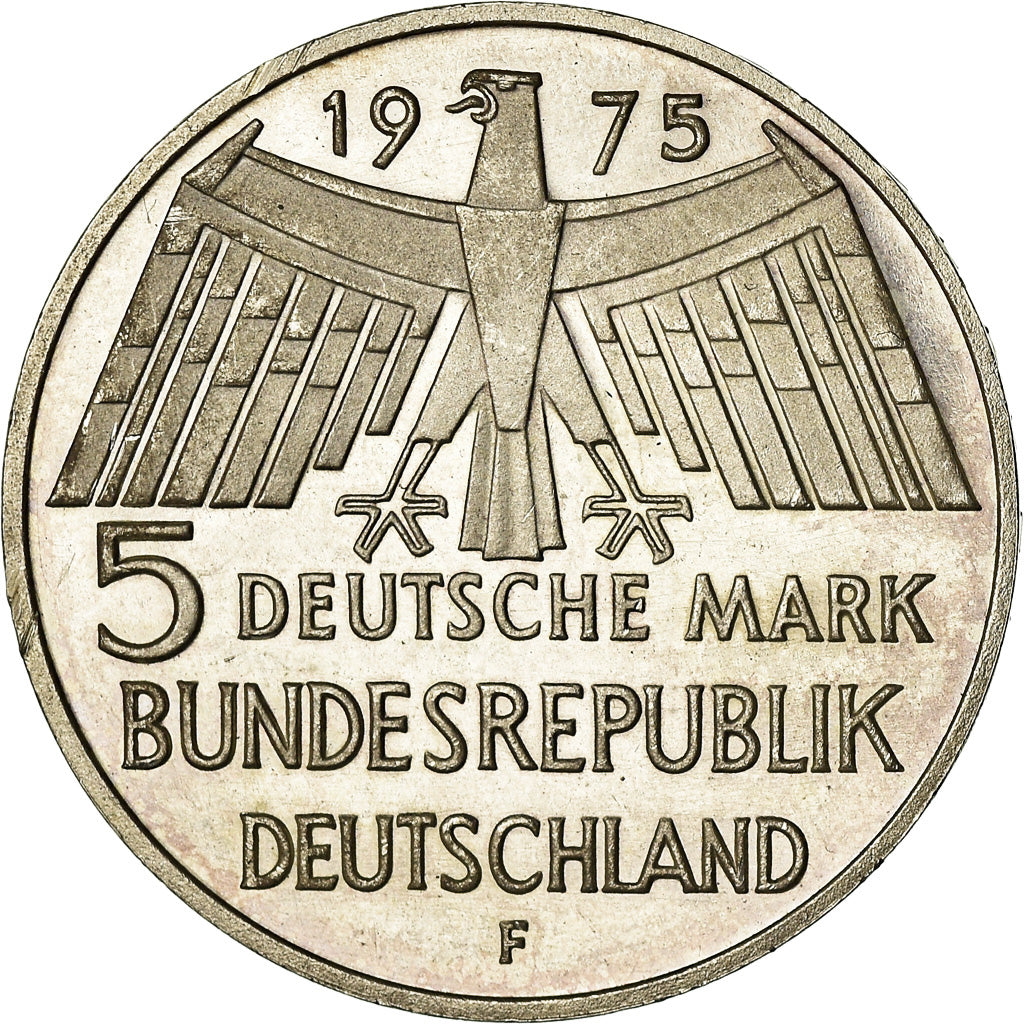 Coin, GERMANY - FEDERAL REPUBLIC, 5 Mark, 1975, Stuttgart, Germany, EF(40-45)