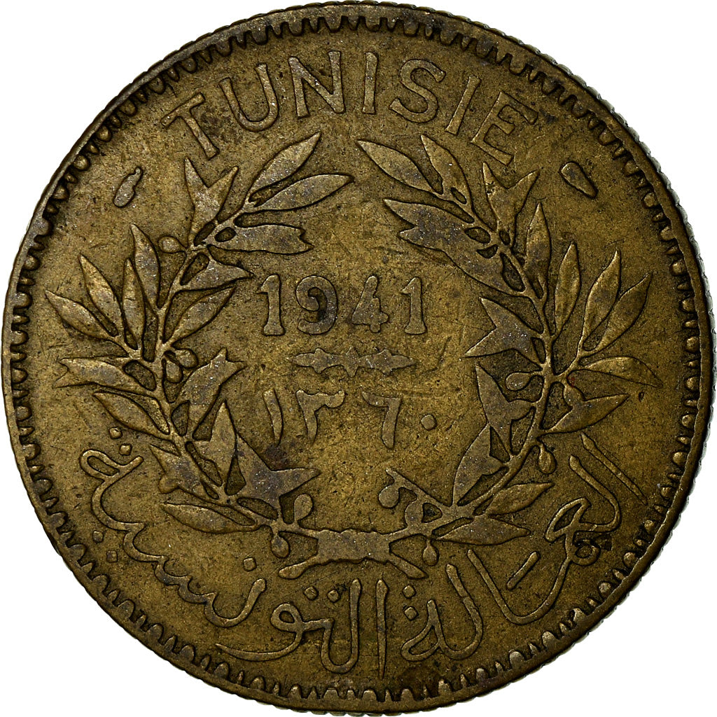 Moneta, Tunisia, Anonymous, 2 Francs, 1941, Paris, VF(20-25), Aluminium-Brąz
