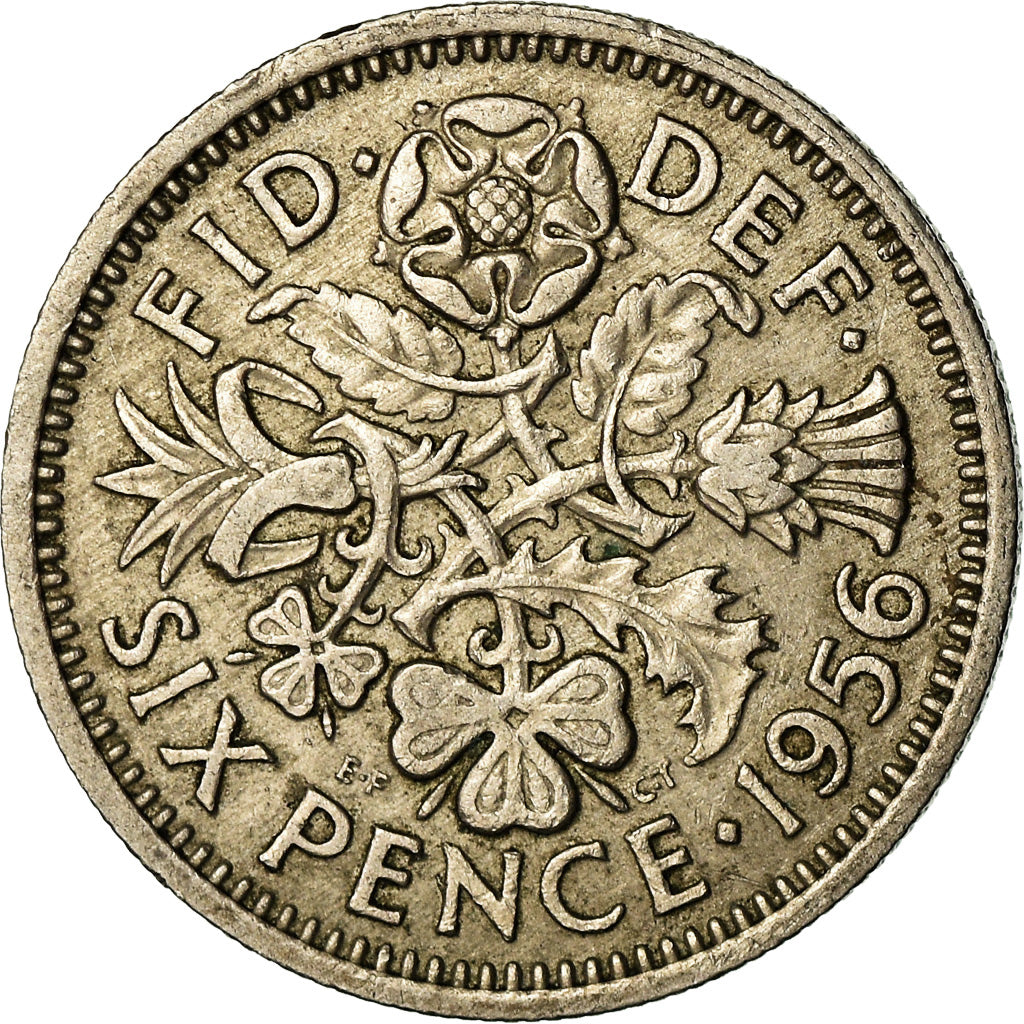 Moeda, Grã-Bretanha, Elizabeth II, 6 Pence, 1956, VF(30-35), Cobre-níquel