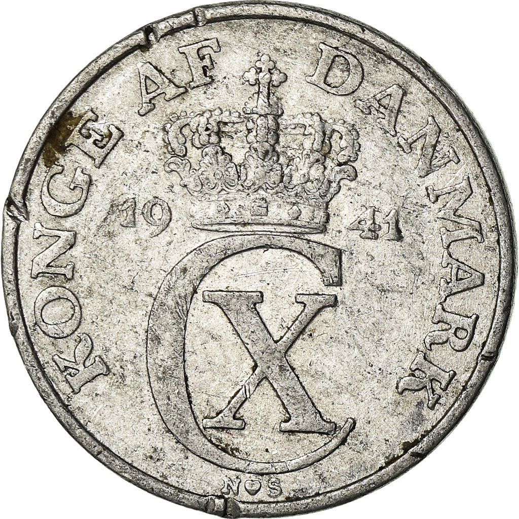 Moneda, Dinamarca, Christian X, 2 Öre, 1941, Copenhagen, BC+, Aluminio, KM:833