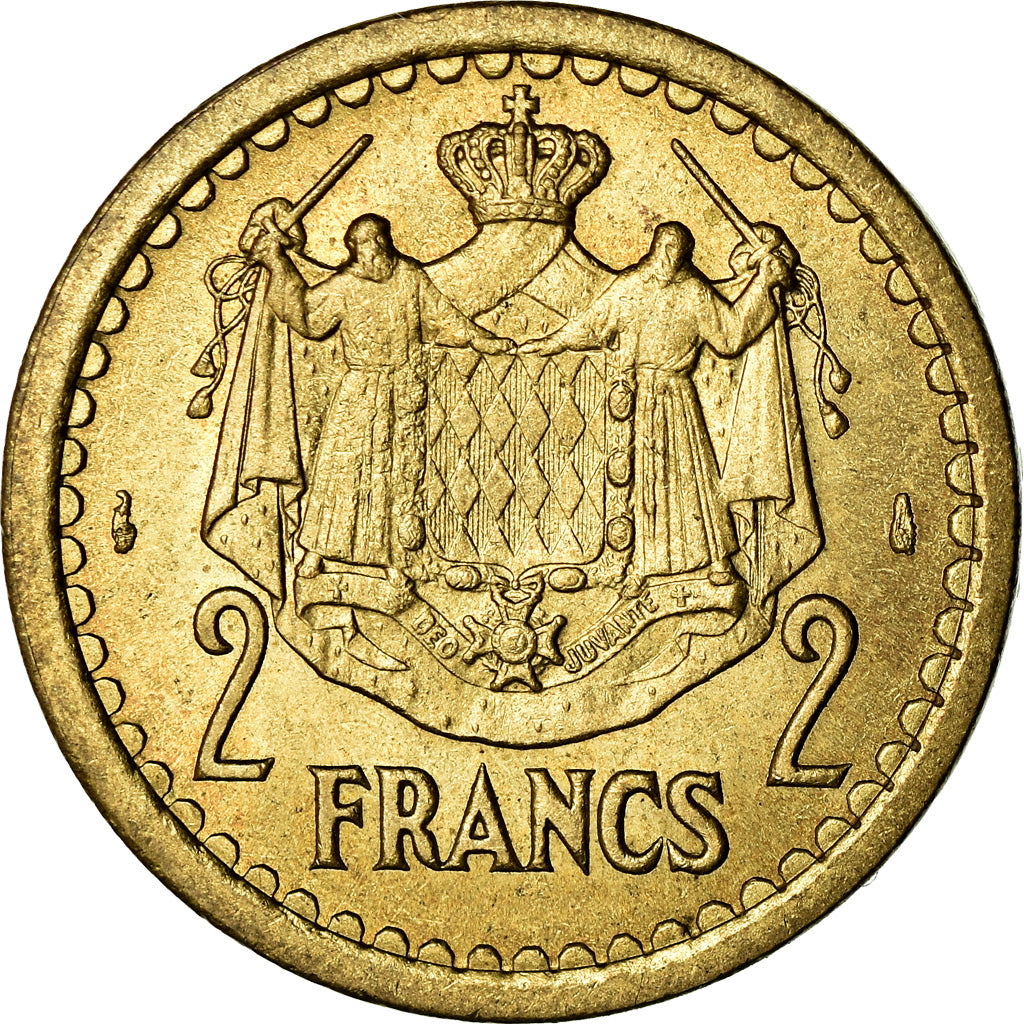 Moneta, Monaco, 2 Francs, Undated (1943), Poissy, SPL-, Rame-alluminio, KM:New