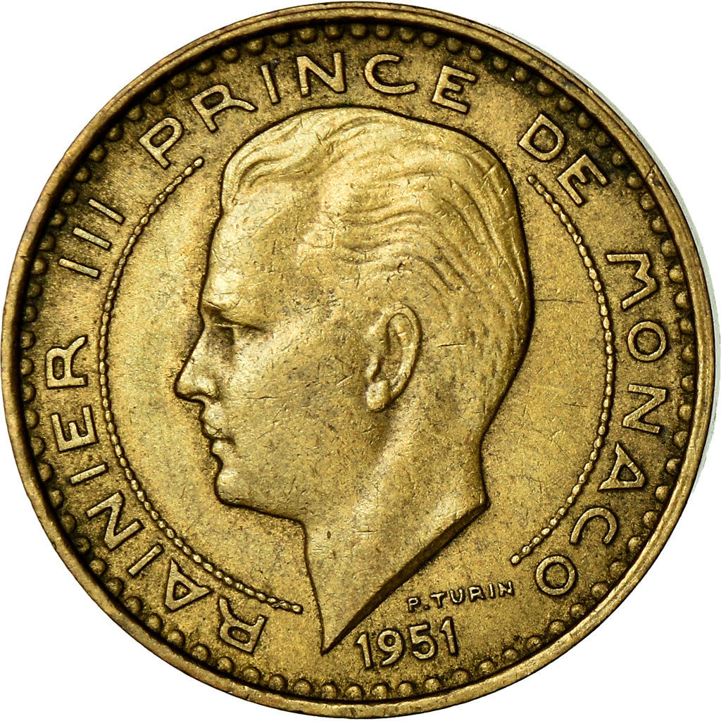 Moeda, Mónaco, Rainier III, 10 Francs, 1951, AU(50-53), Alumínio-Bronze