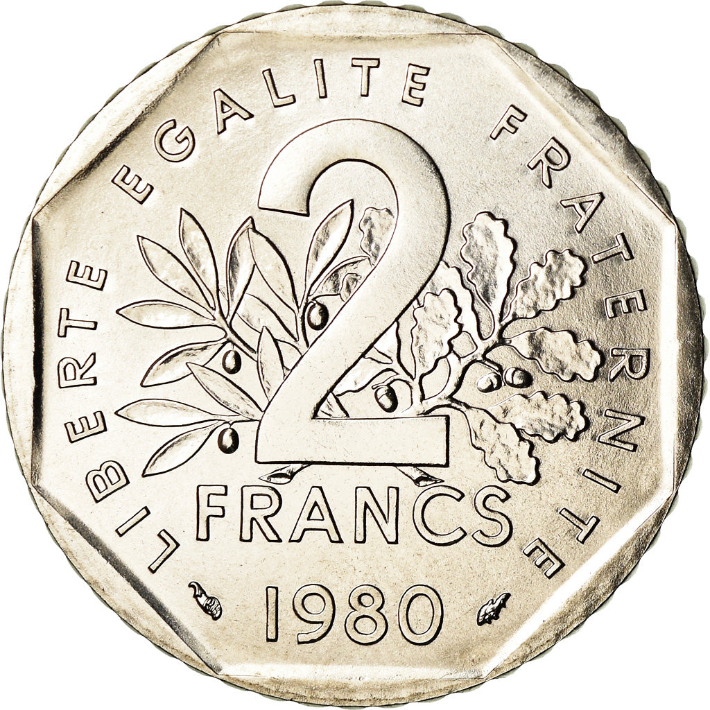 Moneta, Francja, Semeuse, 2 Francs, 1980, Paris, FDC, MS(65-70), Nikiel