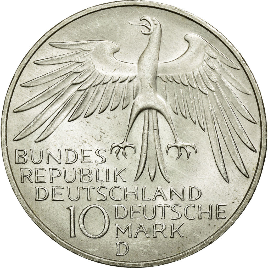 Moneta, Niemcy - RFN, 10 Mark, 1972, Munich, MS(60-62), Srebro, KM:133