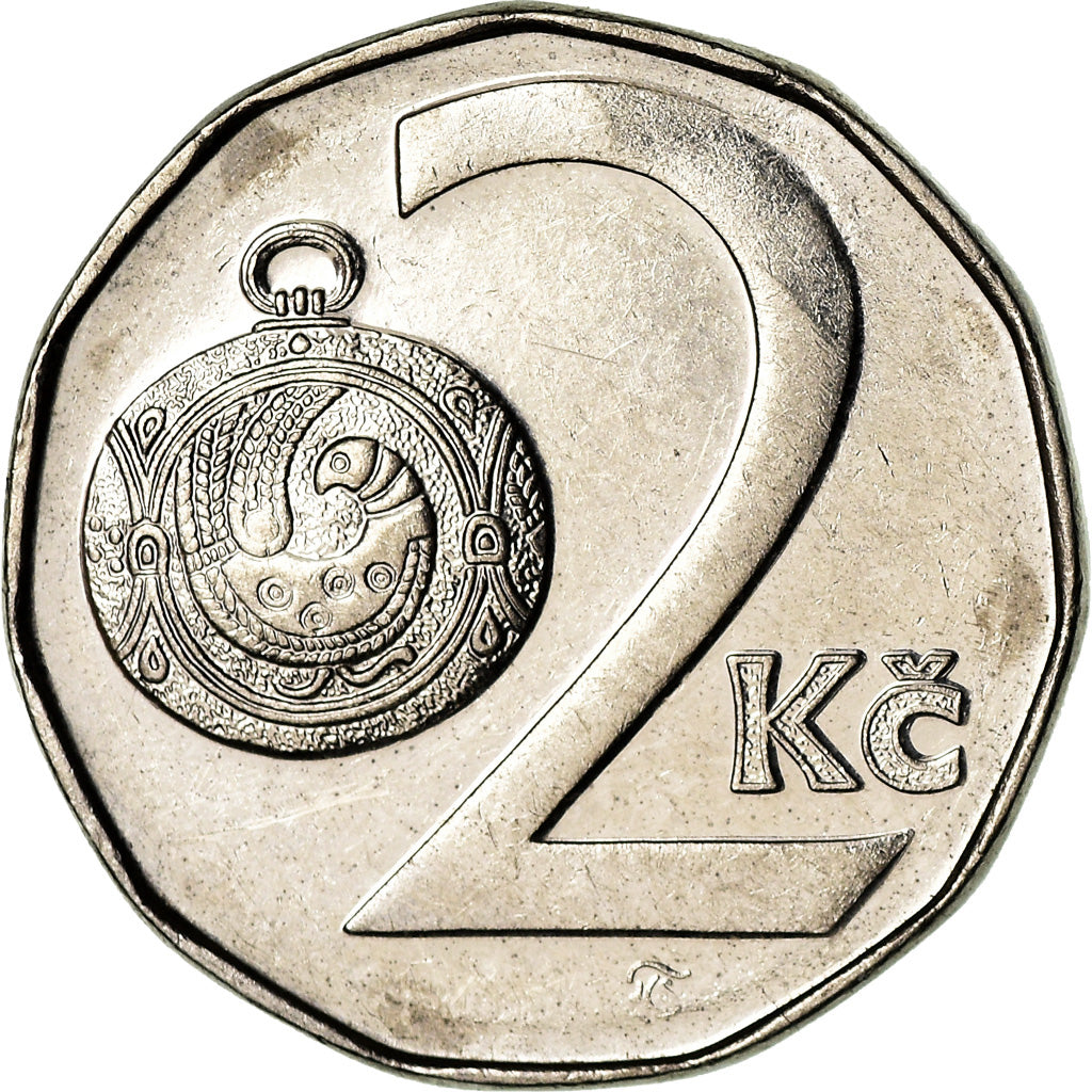 Moneda, República Checa, 2 Koruny, 1993, MBC, Níquel chapado en acero, KM:9
