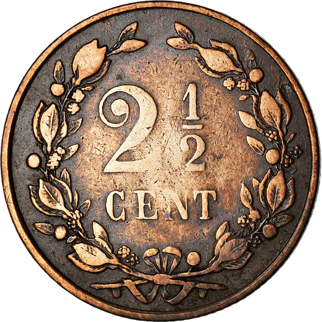Coin, Netherlands, William III, 2-1/2 Cent, 1880, VF(20-25), Bronze, KM:108.1