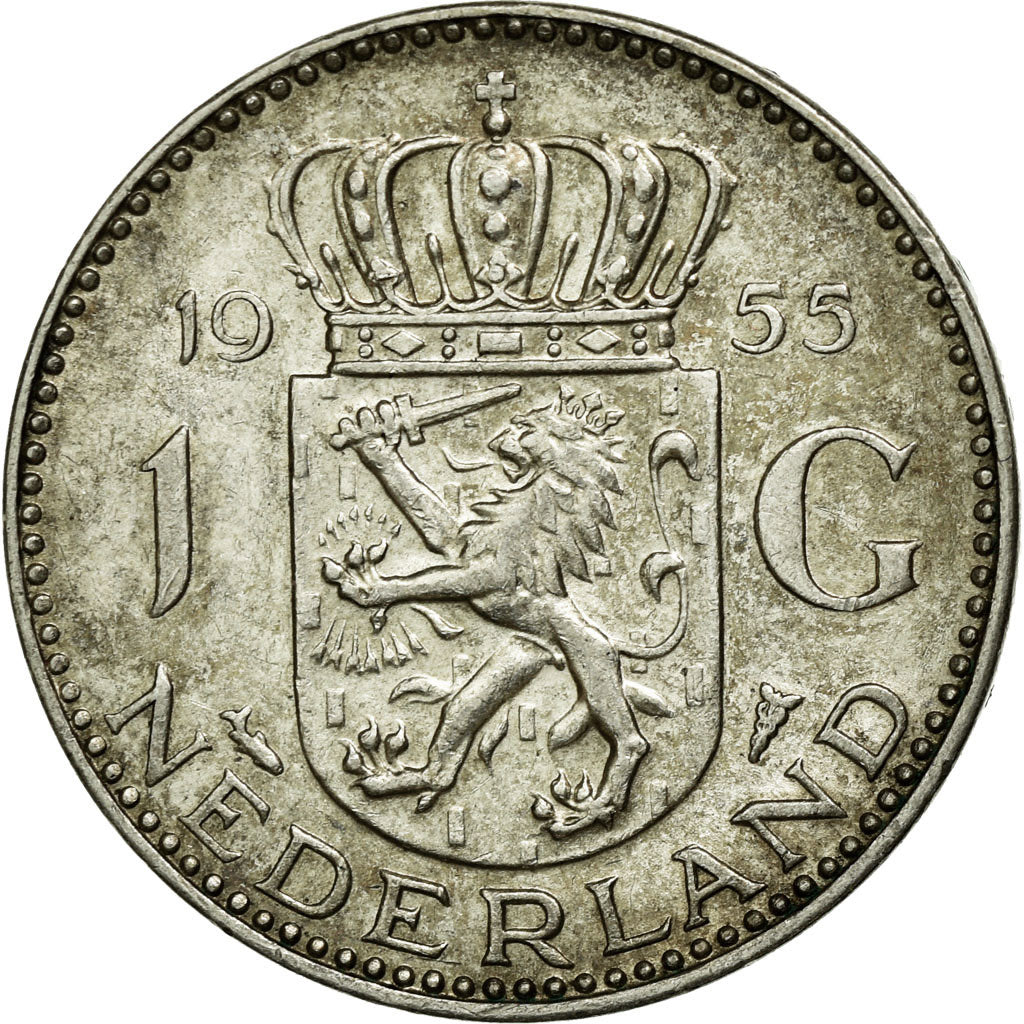 Coin, Netherlands, Juliana, Gulden, 1955, AU(55-58), Silver, KM:184