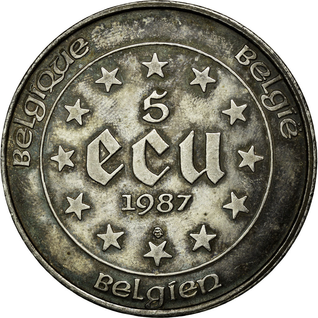 Coin, Belgium, 5 Ecu, 1987, AU(55-58), Silver, KM:166