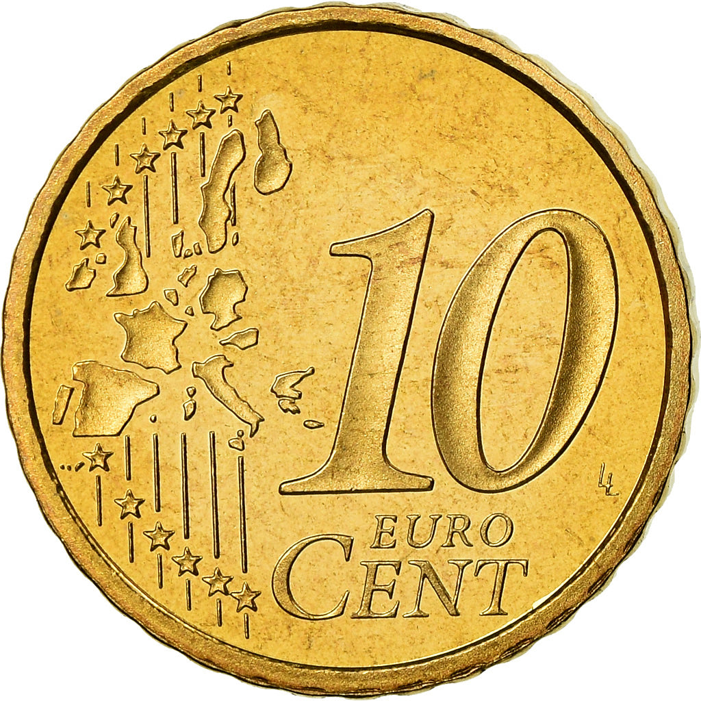 France, 10 Euro Cent, 2002, BE, MS(65-70), Brass, KM:1285