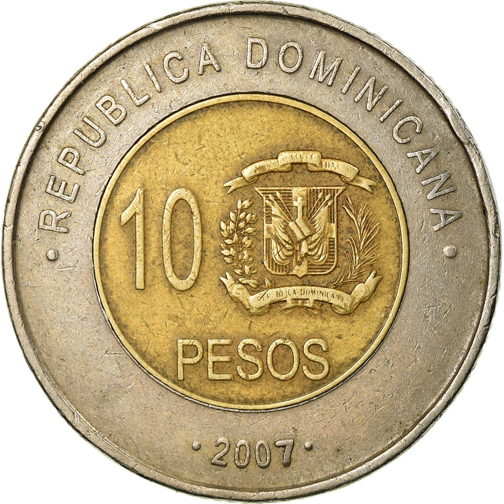 Munten, Dominicaanse Republiek, 10 Pesos, 2007, ZF, Bi-Metallic, KM:106