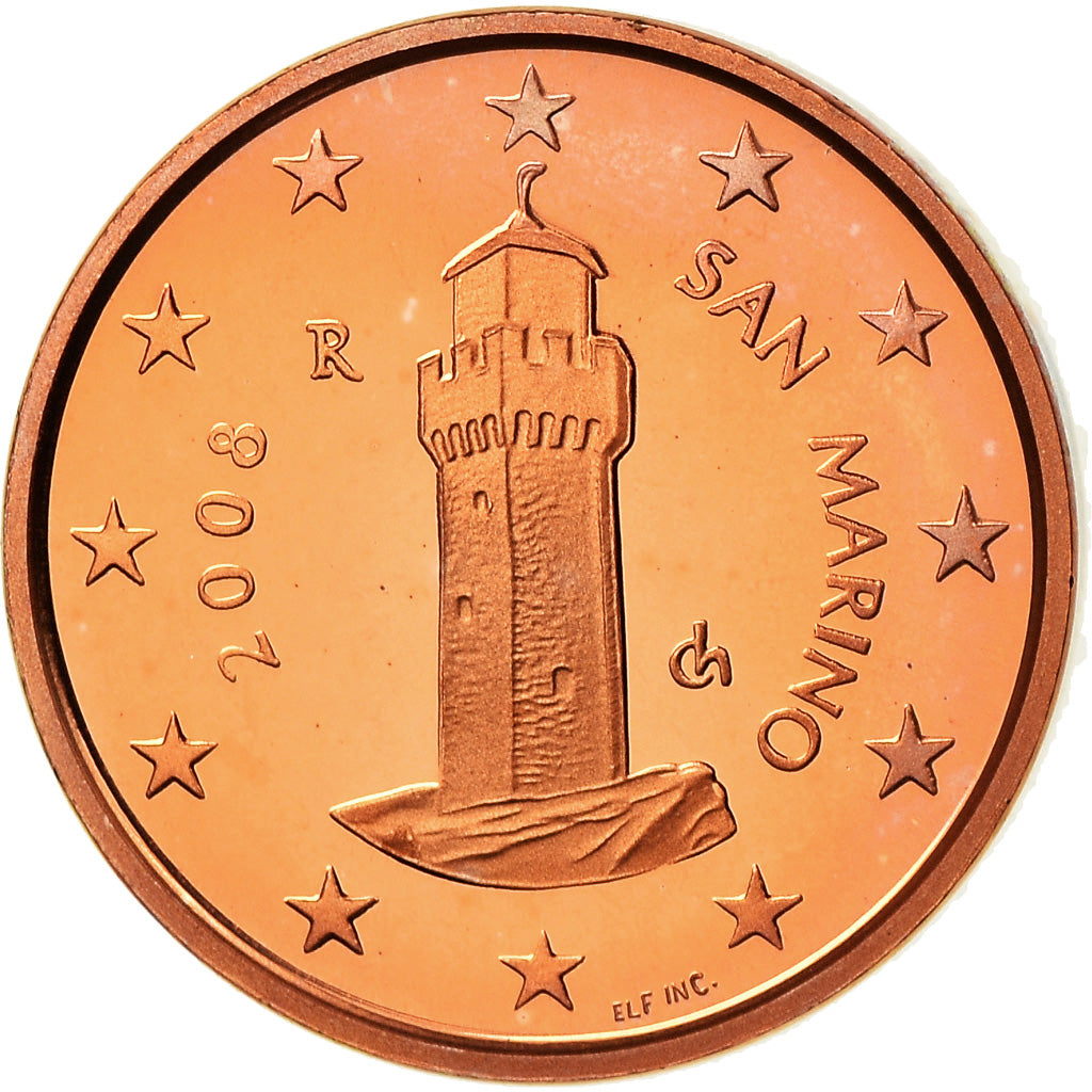 San Marino, Euro Cent, 2008, BE, STGL, Copper Plated Steel, KM:440