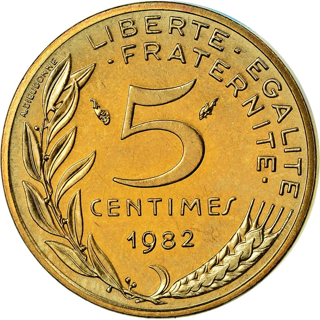 Munten, Frankrijk, Marianne, 5 Centimes, 1982, Paris, FDC, FDC, Aluminum-Bronze