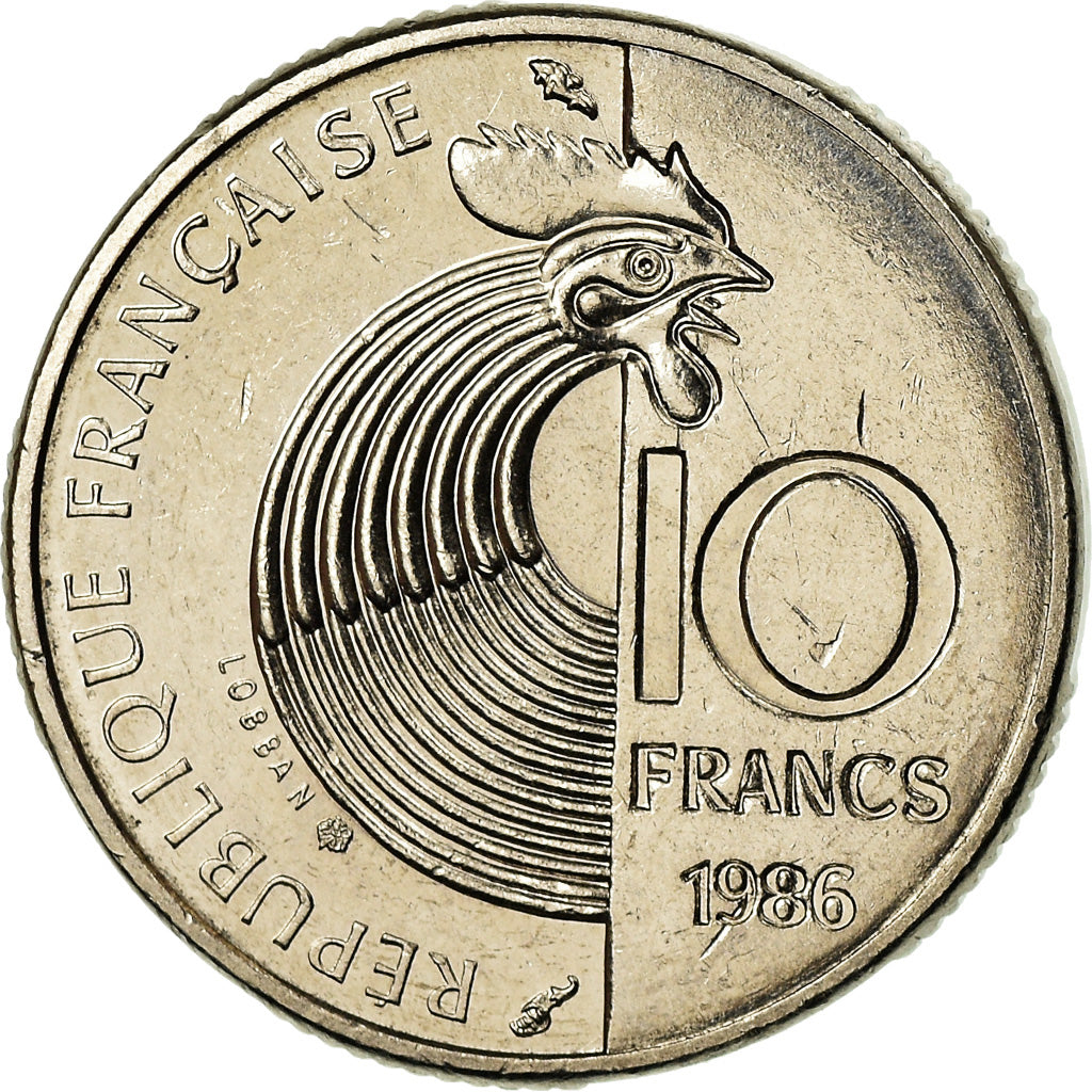 Moneda, Francia, Schumann, 10 Francs, 1986, Paris, MBC+, Níquel, KM:958