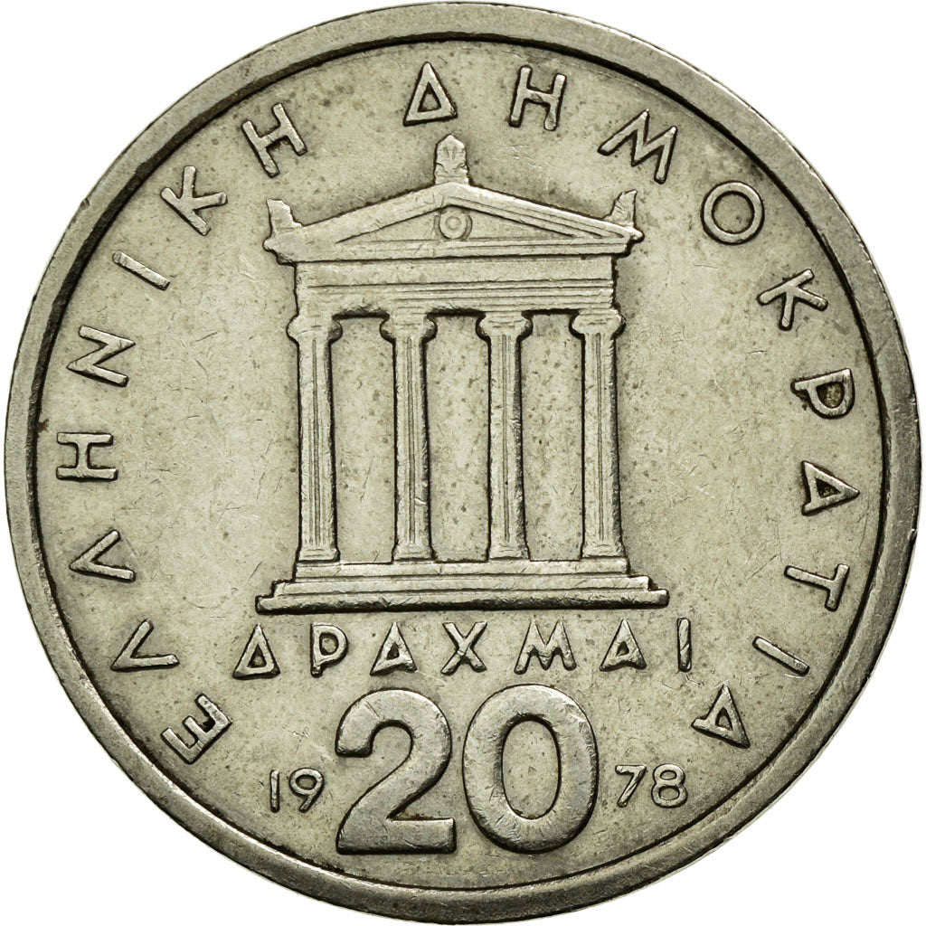 Coin, Greece, 20 Drachmai, 1978, AU(50-53), Copper-nickel, KM:120