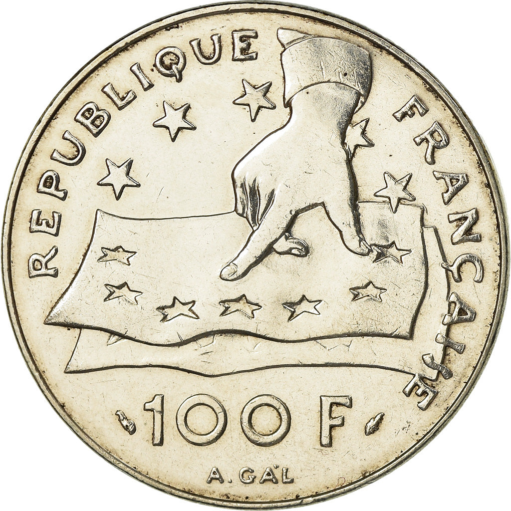 Munten, Frankrijk, Descartes, 100 Francs, 1991, FDC, FDC, Zilver, KM:996