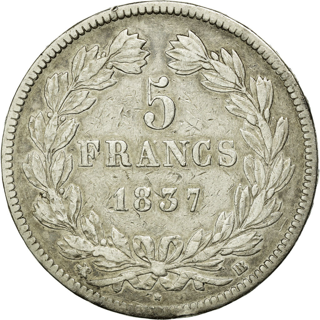 Coin, France, Louis-Philippe, 5 Francs, 1837, Strasbourg, VF(30-35), Silver