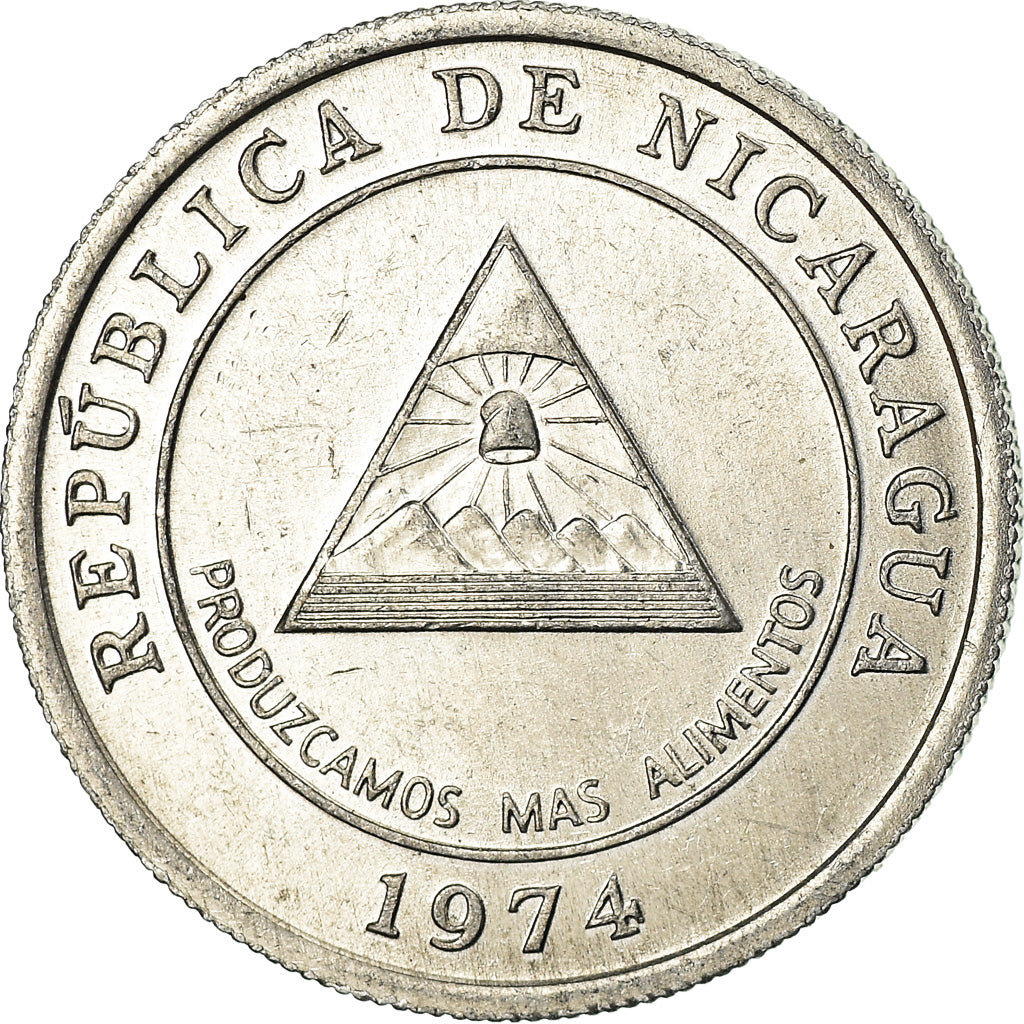 Moneda, Nicaragua, 5 Centavos, 1974, MBC, Aluminio, KM:28