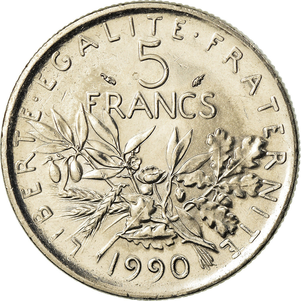 Coin, France, Semeuse, 5 Francs, 1990, Paris, MS(63), Nickel Clad Copper-Nickel