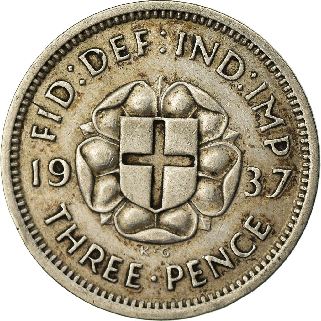 Moneda, Gran Bretaña, George VI, 3 Pence, 1937, MBC, Plata, KM:848
