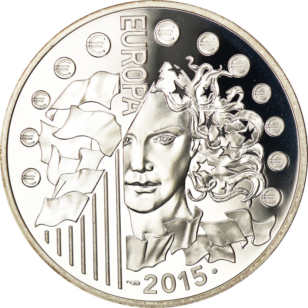 França, 10 Euro, Europa, 2015, Proof, MS(65-70), Prata, Gadoury:EU736