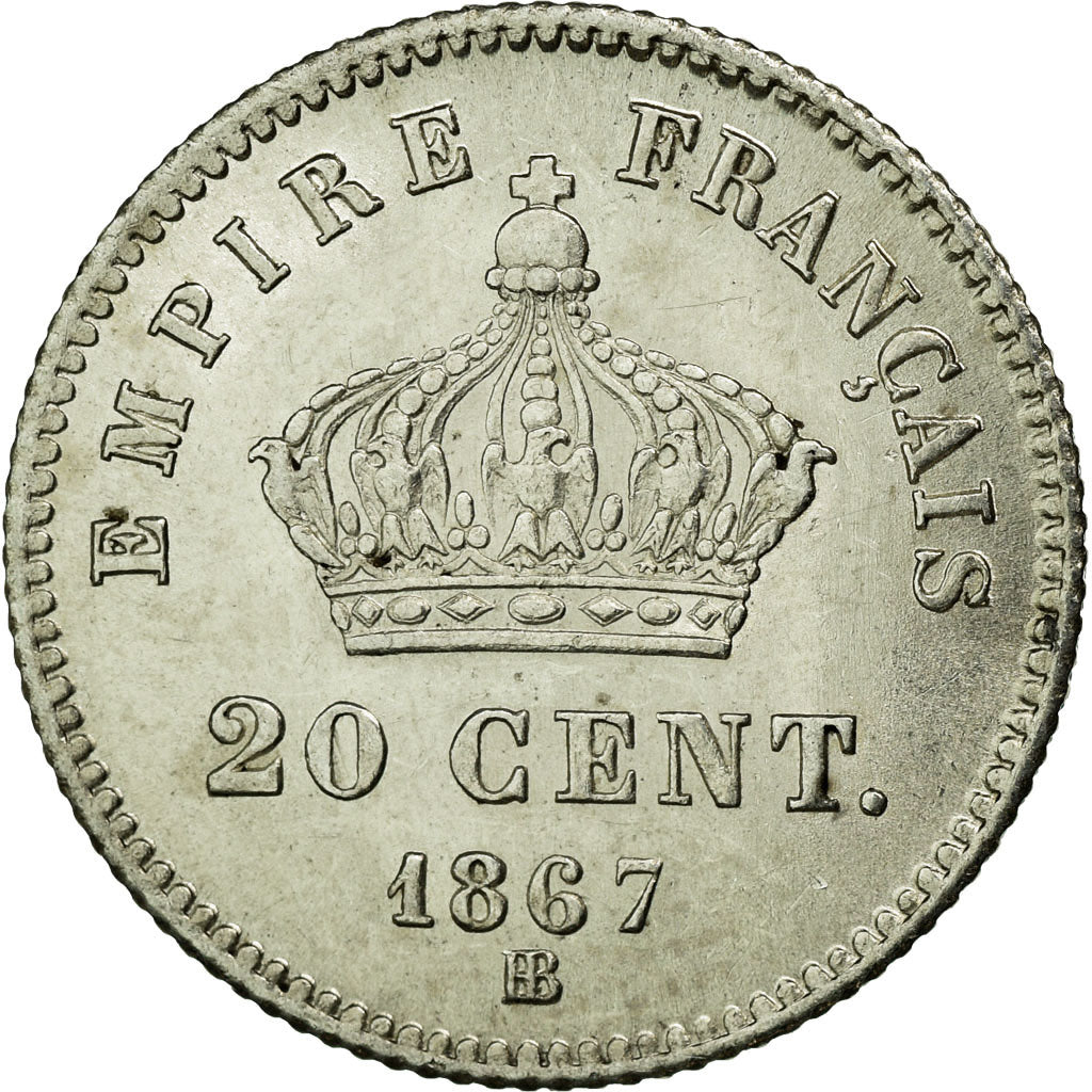 Moneta, Francia, Napoleon III, Napoléon III, 20 Centimes, 1867, Strasbourg