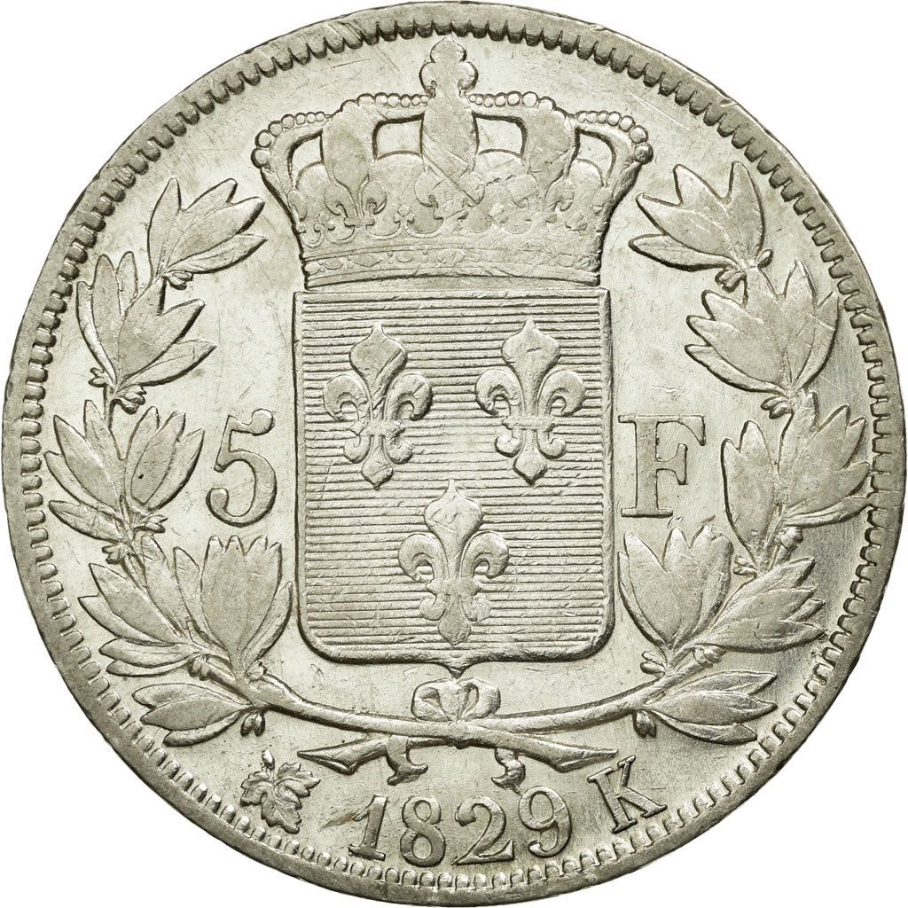 Münze, Frankreich, Charles X, 5 Francs, 1829, Bordeaux, S+, Silber, KM:728.7