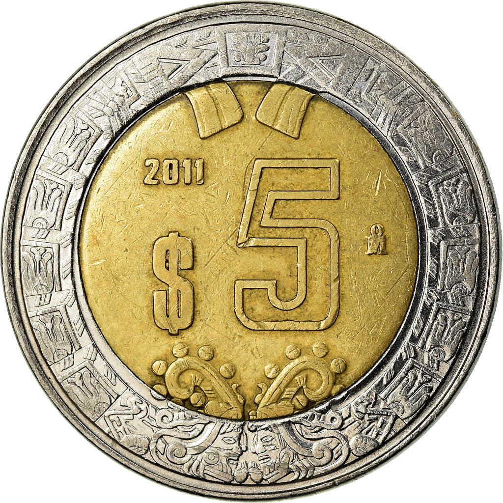 Moneta, Mexico, 5 Pesos, 2011, Mexico City, EF(40-45), Bimetaliczny, KM:605