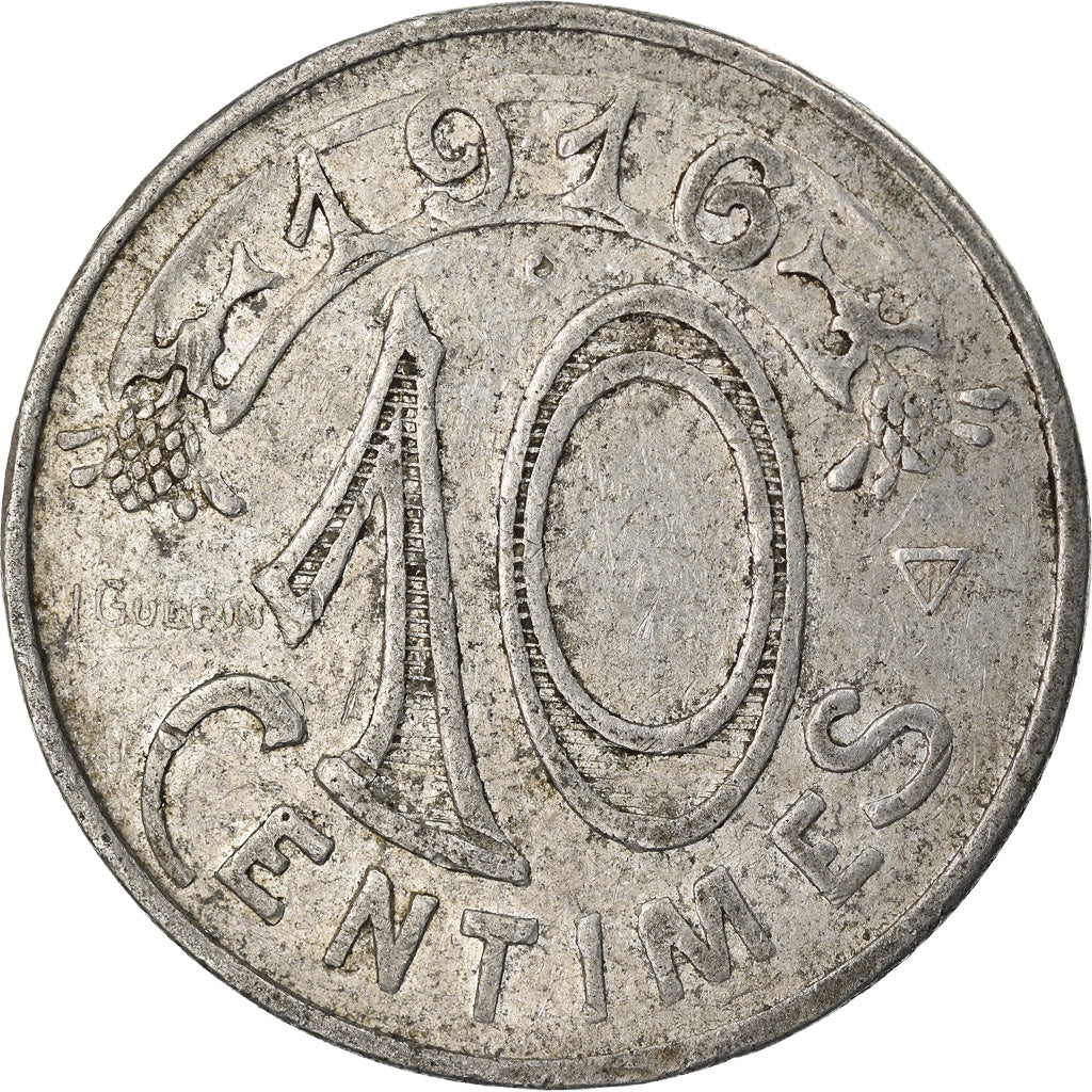 Moeda, França, 10 Centimes, 1916, F(12-15), Alumínio, Elie:10.2B