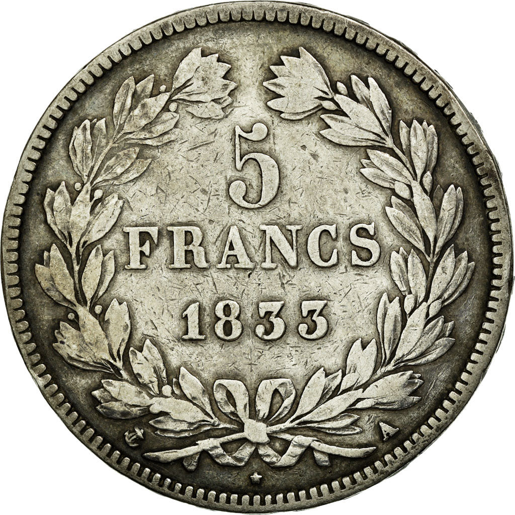 Coin, France, Louis-Philippe, 5 Francs, 1833, Paris, VF(30-35), Silver