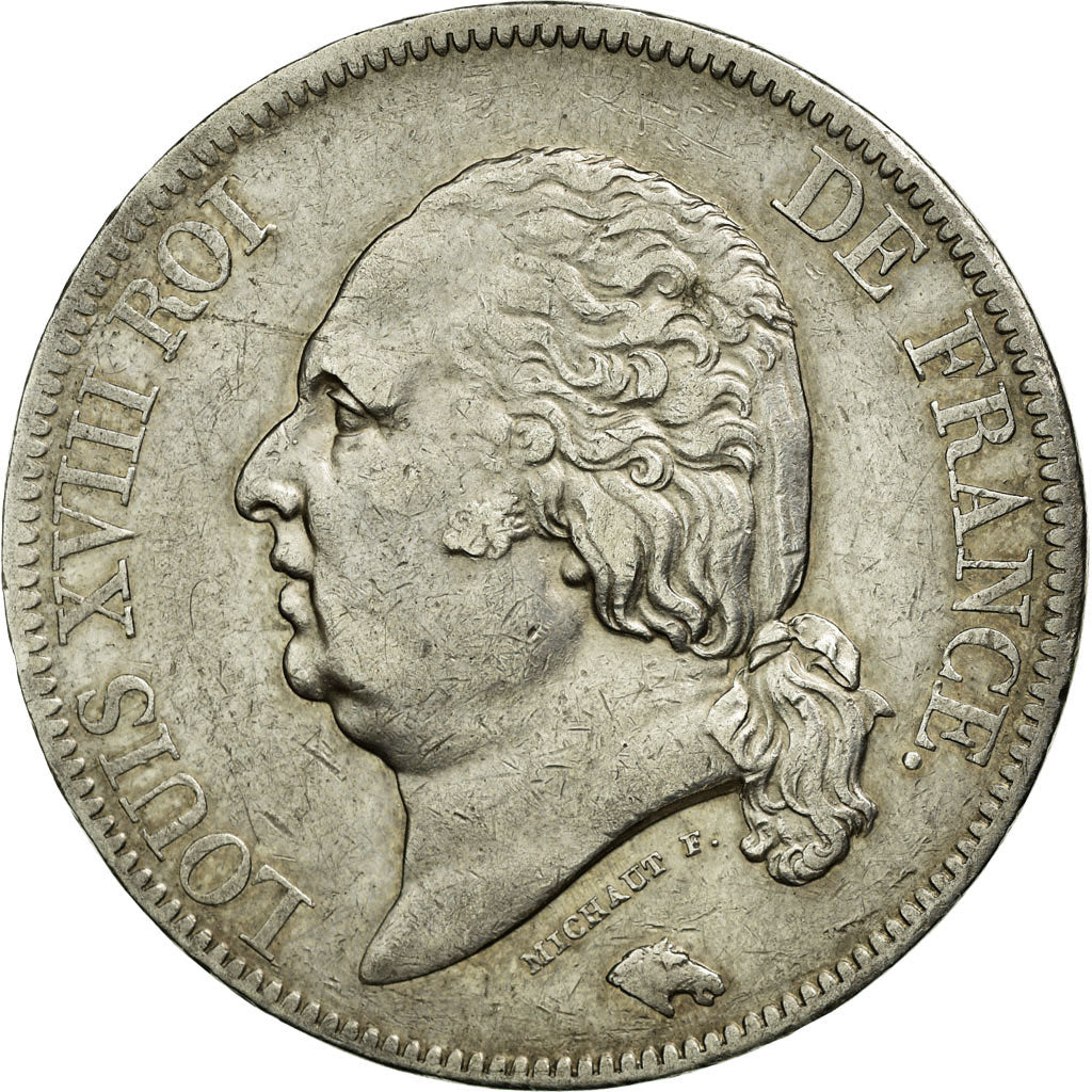 Moneda, Francia, Louis XVIII, Louis XVIII, 5 Francs, 1821, Paris, MBC, Plata