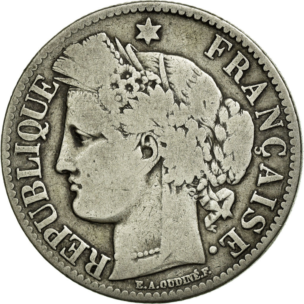 Moneta, Francia, Cérès, 2 Francs, 1873, Paris, MB, Argento, KM:817.1