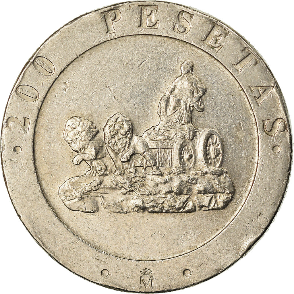 Coin, Spain, Juan Carlos I, 200 Pesetas, 1990, VF(30-35), Copper-nickel, KM:855