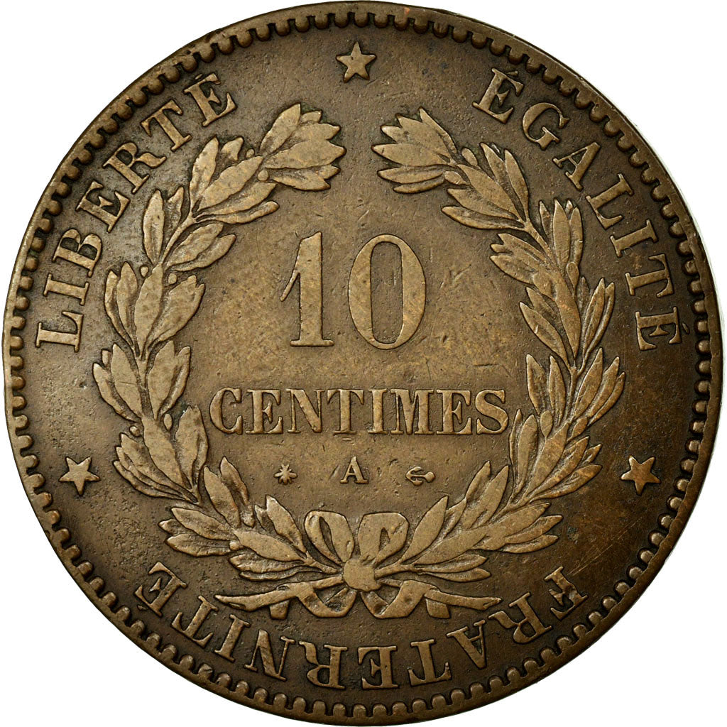 Coin, France, Cérès, 10 Centimes, 1876, Paris, EF(40-45), Bronze, KM:815.1