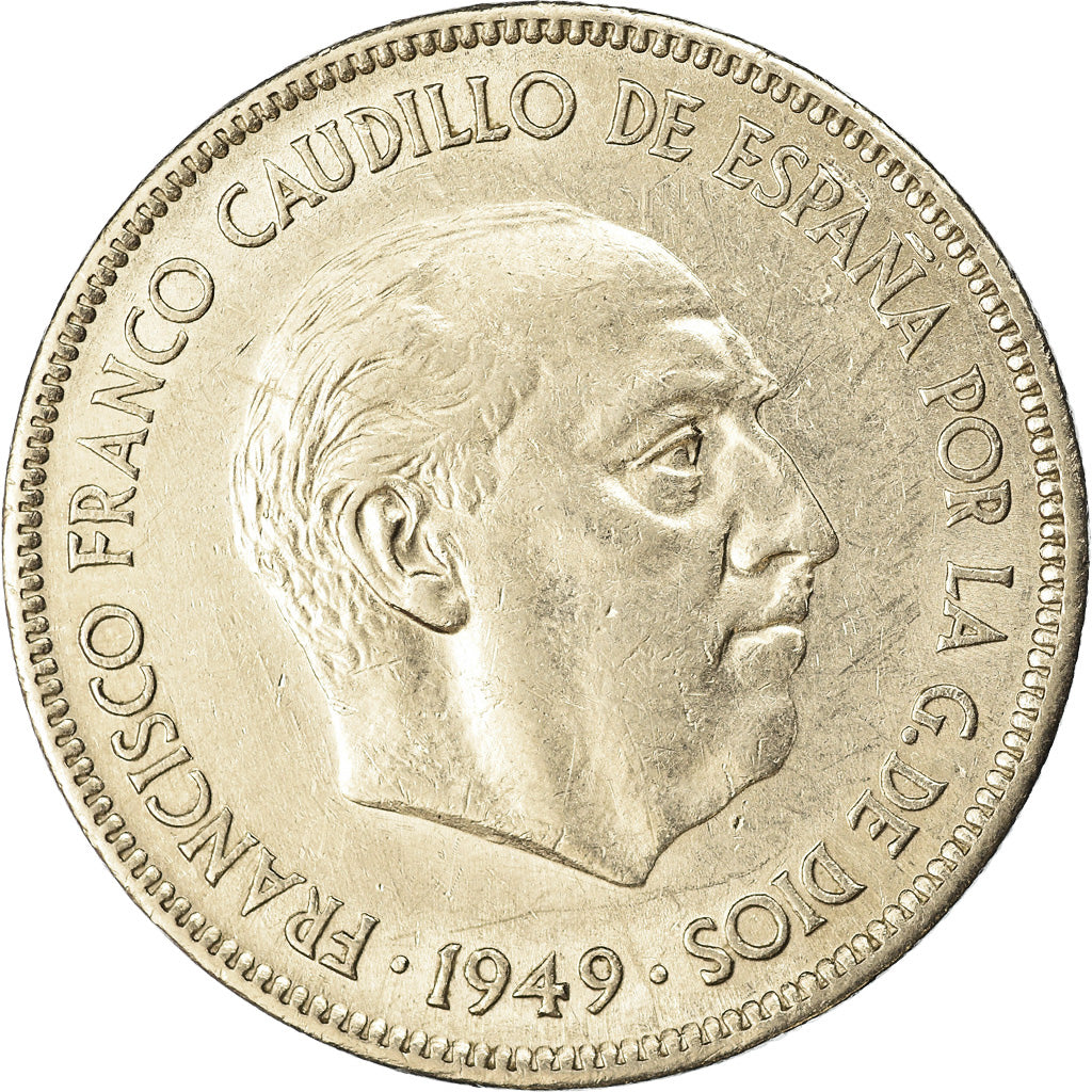 Moneta, Hiszpania, Caudillo and regent, 5 Pesetas, 1950, AU(55-58), Nikiel