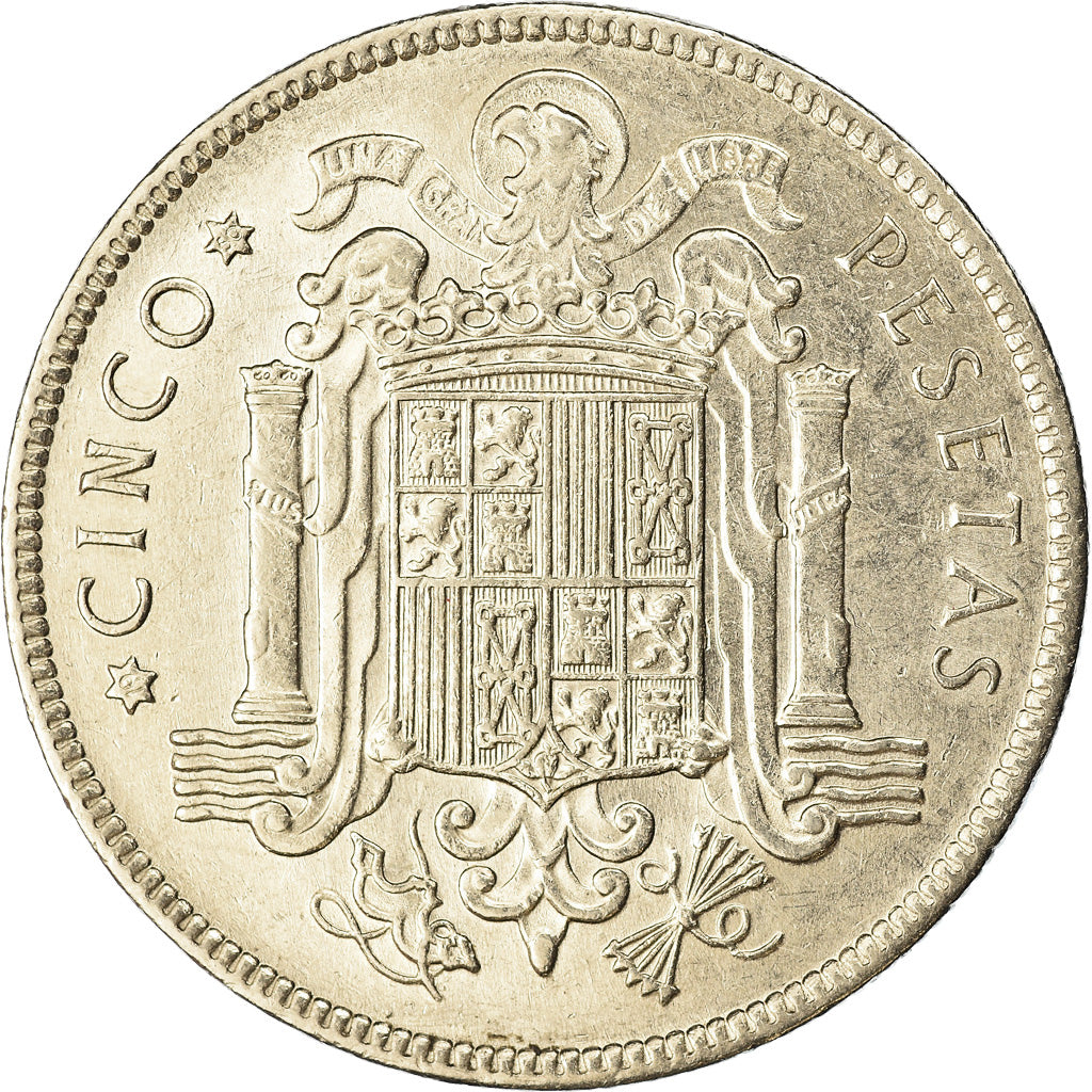 Moneta, Hiszpania, Caudillo and regent, 5 Pesetas, 1950, AU(55-58), Nikiel