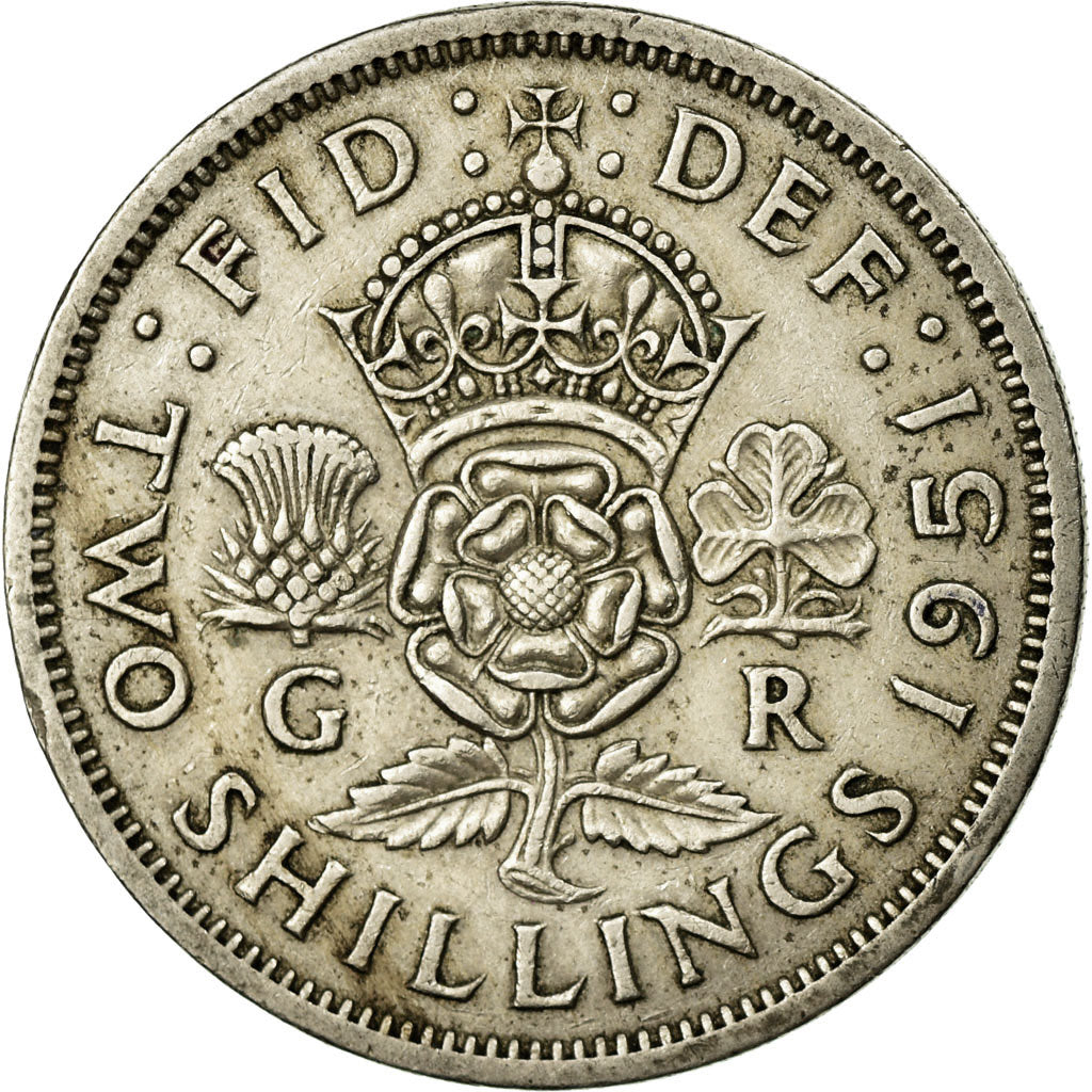 Moneta, Gran Bretagna, George VI, Florin, Two Shillings, 1951, BB, Rame-nichel