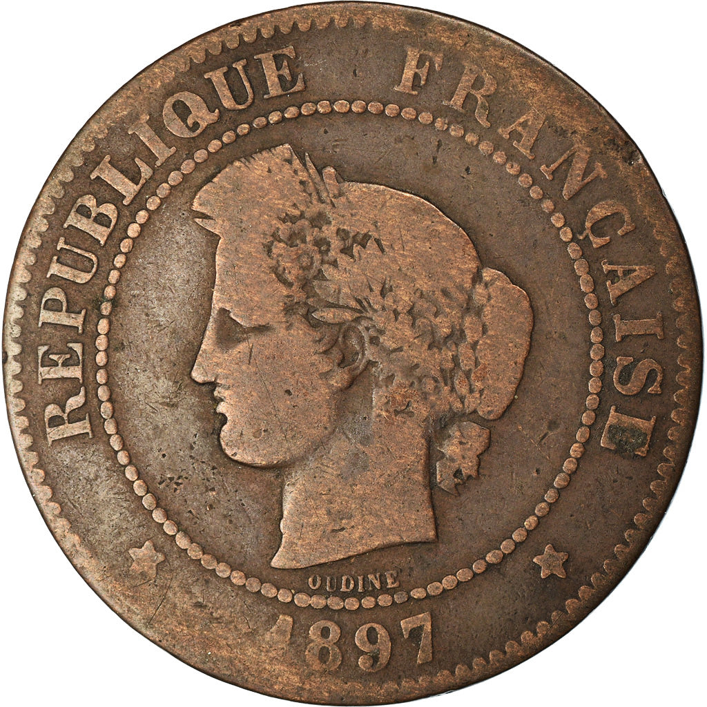 Moneta, Francia, Cérès, 5 Centimes, 1897, Paris, MB, Bronzo, KM:821.1